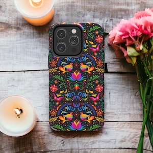 Mexican Flower Botanical Folk Art Glossy Tough Phone Case iPhone 15 ProMax, Google Pixel 8 Pro, Samsung Galaxy S24, iPhone 16