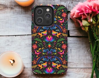 Mexican Flower Botanical Folk Art Glossy Tough Phone Case iPhone 15 ProMax, Google Pixel 8 Pro, Samsung Galaxy S24, iPhone 16