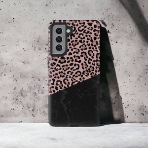 Rose Gold Leopard Print Black Agate Geode Tough Case iPhone case, iPhone 15, Samsung Galaxy case, Google Pixel case Protective Phone Case