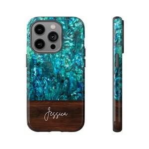 Etui na telefon z muszlą abalone w kolorze turkusowym, z niestandardowym imieniem zdjęcie 8