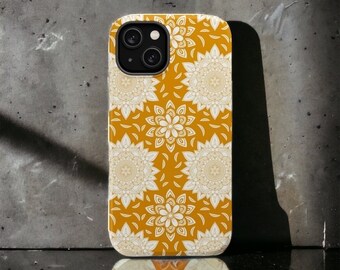 Geel Mandala Design Sarong Batik Patroon iPhone 15 Hoesje, Google Pixel, Samsung Galaxy