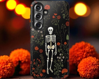 Coque de portable robuste squelette floral, style cottagecore