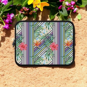 Tropical Flowers Retro Lines Laptop Sleeve Neoprene Laptop Sleeve Macbook Air 13 15 17
