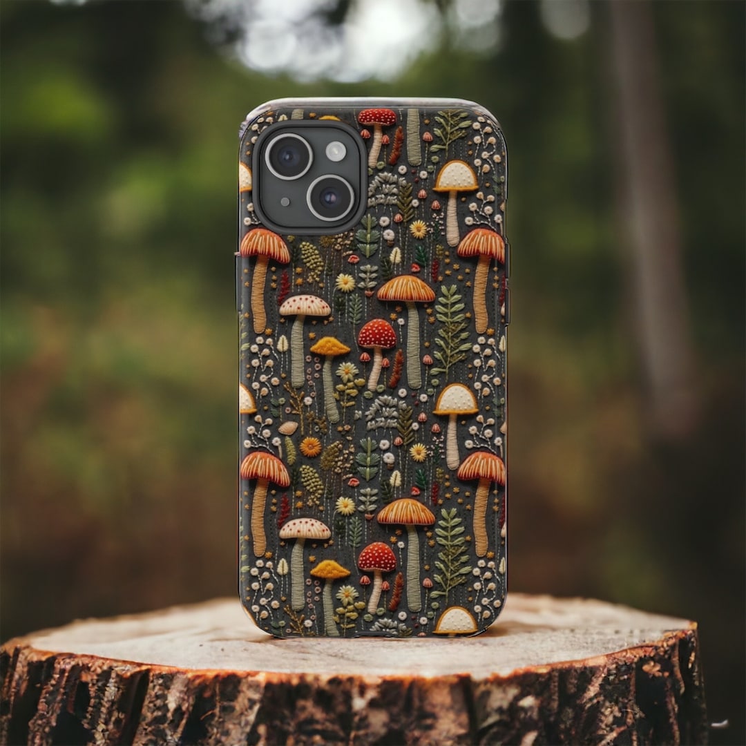 3D Illusion Embroidery Style Mushroom Phone Case for iPhone 15 14 13 12