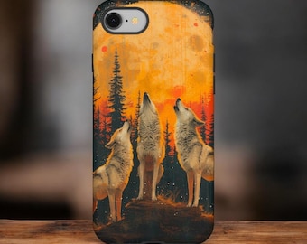Howling Wolves Moon Phone Case, Night Sky Design