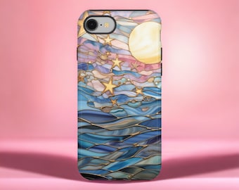 Stained Glass Phone Case, Sun and Moon Stained Glass Phone Case, Stars and Moon Phone Case, Samsung Galaxy S24, iPhone 16