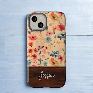 Tan Watercolor Flowers Floral Custom Name Phone Case iPhone case, Samsung Galaxy case Google Pixel case Personalized Phone Case