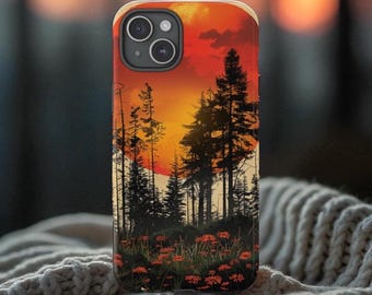 Retro Forest Sunrise Phone Case, Tough Protective Cover
