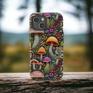Funda para teléfono con diseño de hongo bordado con ilusión 3D para iPhone 15, funda con forma de hongo para Samsung Galaxy S24, hongo mágico, iPhone 16