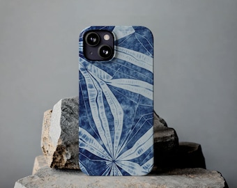 Japanese Shibori Phone Case iPhone 15 Pro, Samsung Galaxy, Google Pixel, Tie Dye Blue Leaf, Otomi Pattern Phone Protector