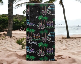 Skeleton Hula Girls Phone Case Tough Case, iPhone Phone Case, Samsung Galaxy S24, Google Pixel Phone 8 Pro, Surfer Skeletons, iPhone 16