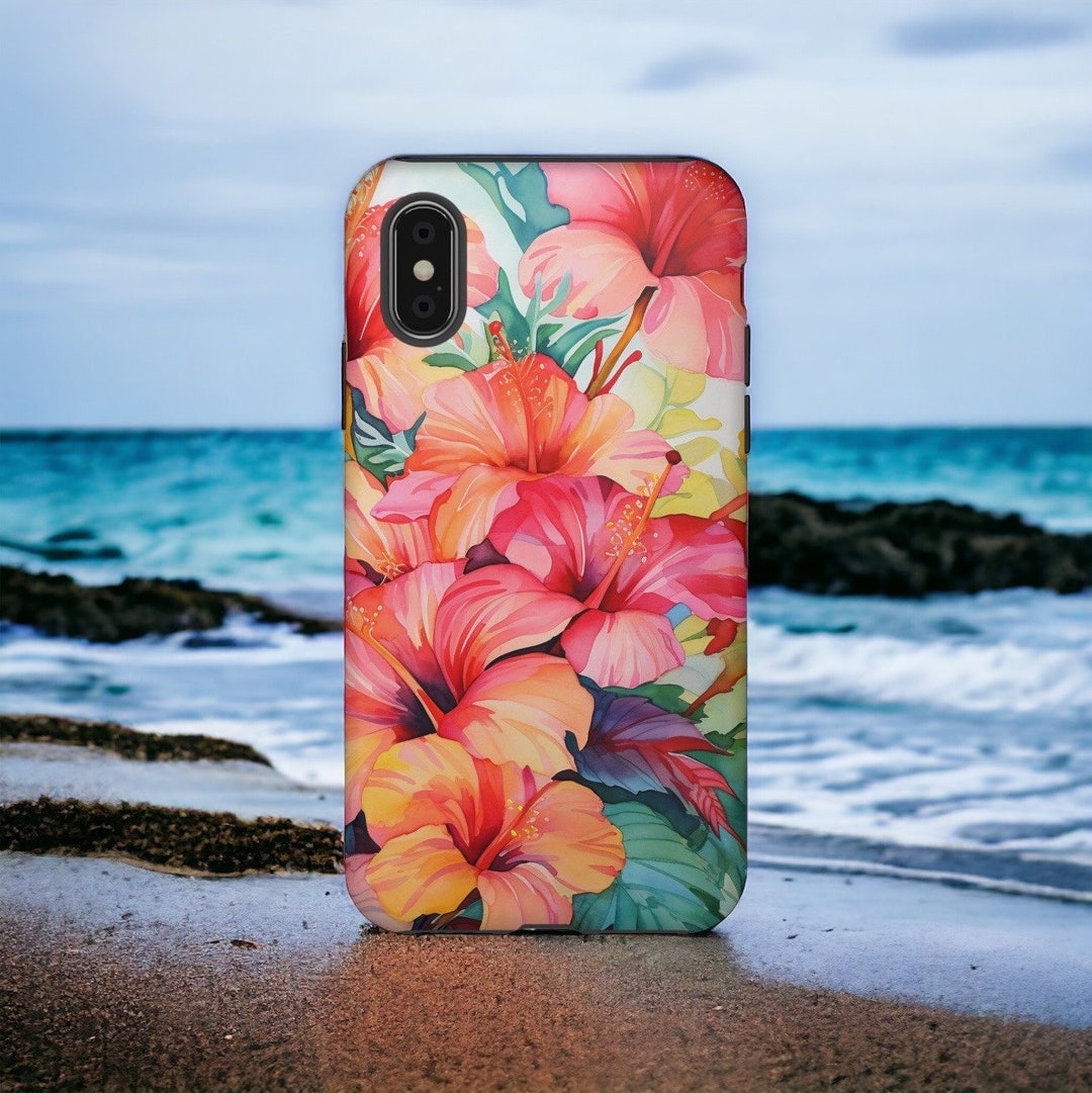 Watercolor Hibiscus Phone Case for iPhone 15, Tropical Hibiscus Phone