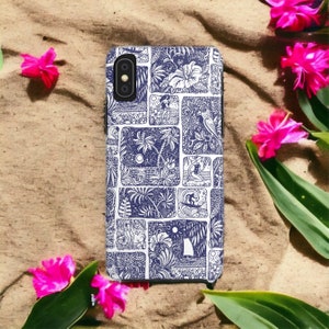 Blue Hawaii Phone Case, iPhone 15 Pro, Google Pixel 8 Pro, Samsung Galaxy S24,  Doodle, Hand Drawn Hibiscus, iPhone 16