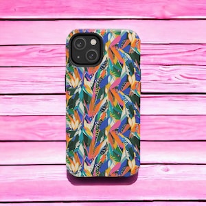 Abstract trendy exotic floral jungle pattern Phone Case Tough Case, iPhone 15 Phone Case, Samsung Galaxy S24, Google Pixel 8 Pro