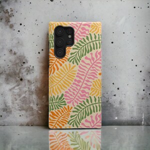Matisse Style Retro Groovy Floral Leaves Phone Case, iPhone 15 Pro Max, Samsung Galaxy, Google Pixel