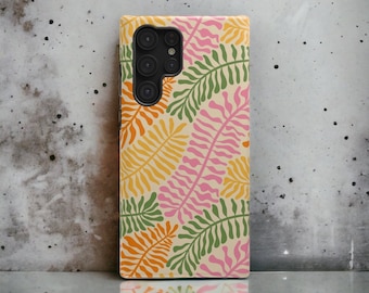 Matisse Style Retro Groovy Floral Leaves Phone Case, iPhone 15 Pro Max, Samsung Galaxy, Google Pixel