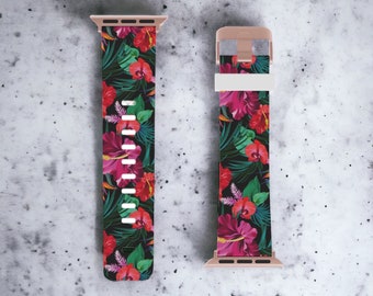 Correa para Apple Watch con diseño floral tropical y moderno