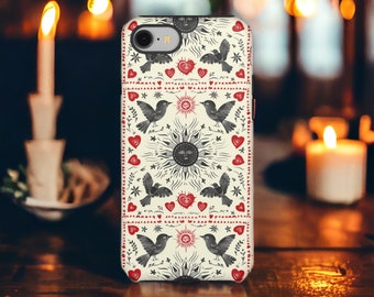 Sun & Bird Folk Art Phone Case, Mexican Cottage Core Phone Case, Sun and Moon Phone Case, Samsung Galaxy S24, Google Pixel 8 Pro, iPhone 16