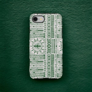 Green Batik Phone Case, Green Otomi Phone Case, Green Tribal Pattern Phone Case, Samsung Galaxy S24, Google Pixel 8 Pro