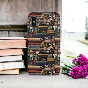 3D Illusion Embroidered Style Wildflower Books Phone Case, 3D Print of Flowers and Books Phone Case, iPhone 15, Samsung Galaxy S24