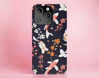 Custodia per telefono con pesce koi, giardino giapponese, fiori di ciliegio