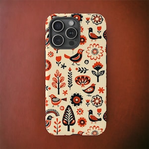 Hygge Folk Art Phone Case for iPhone 15 14 13 12, Google Pixel Nordic Phone Case, Scandinavian Phone Case