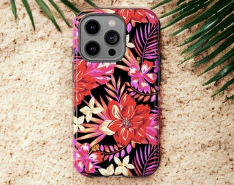 Tropical Hibiscus Flower Phone Case, Hot Pink Floral Design