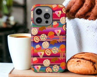 Mexican Blanket Serape Cafecito Pan Dulce Phone Case, iPhone 15 iPhone 13, Samsung Galaxy 24, Google Pixel 8, 7, 6, iPhone 16
