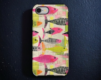 Funda para teléfono con estampado de pez sardina rosa, resistente