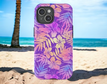 Purple Hibiscus Phone Case, Tropical Hawaiian Phone Case, Floral Phone Case, Samsung Galaxy S24, Google Pixel 8 Pro, iPhone 16