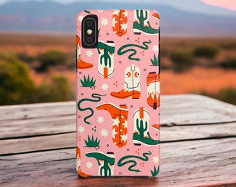 Country Western Phone Case, Cowboy Boots Pattern, Tough Protective Case