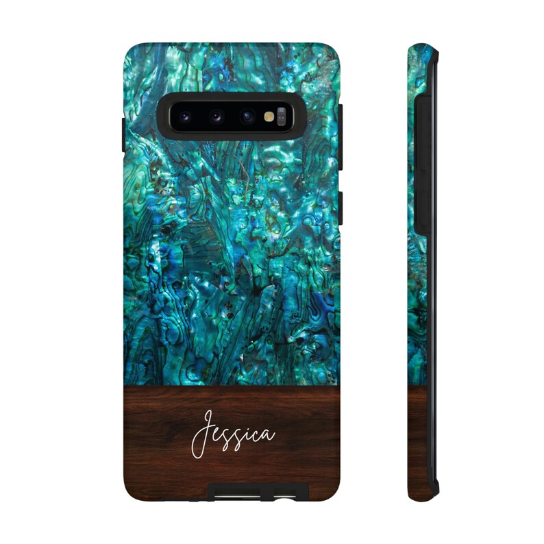 Etui na telefon z muszlą abalone w kolorze turkusowym, z niestandardowym imieniem zdjęcie 5