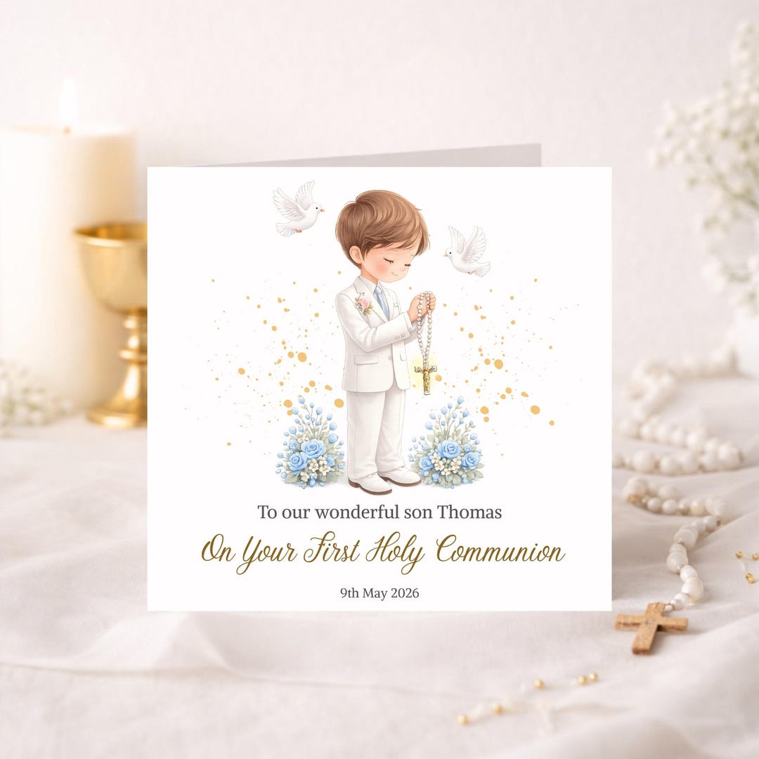 Personalised First Holy Communion Card | Special Keepsake Card for Boy ...