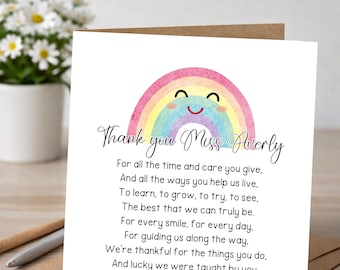Thank You Teacher Card | Personalised Teacher Card | End of Year Gift | Nursery Teacher Thank You | Teaching Assistant Card