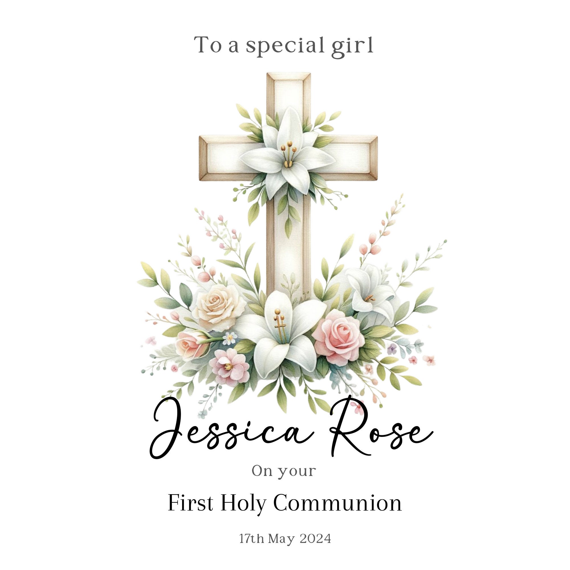 Personalised First Holy Communion Card | Special Keepsake Card for Girl ...