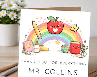 Thank You Teacher Card | Personalised Teacher Card | End of Year Gift | Nursery Teacher Thank You | Teaching Assistant Card