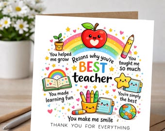 Thank You Teacher Card | Personalised Teacher Card | End of Year Gift | Nursery Teacher Thank You | Teaching Assistant Card
