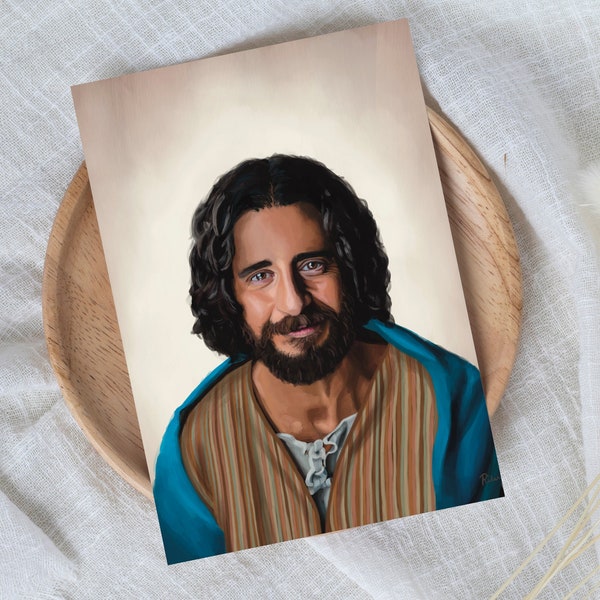 Jesus Christ portrait from The Chosen TV series, digital painting, wall art, Jonathan Roumie as Jesus Christ