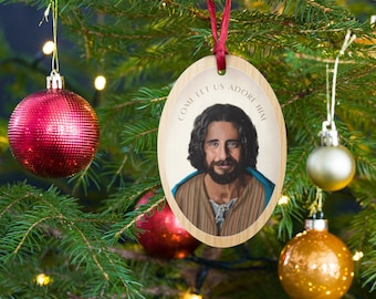 Décoration de Noël en bois Le Christ Élu, Portrait du Christ inspiré de Jonathan Roumie dans la série télévisée Élu, Venez, adorons-le