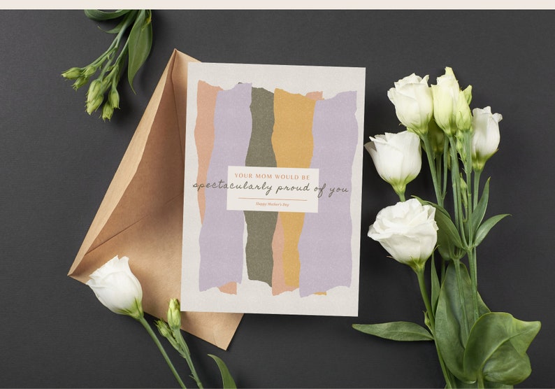 Mother's Day card for moms without moms, digital download, folded 5x7 card, Proud mom, simple paint strokes front, blank interior image 3