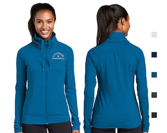 Custom Embroidered Ruched Cowl Collar Sport-Wick® Stretch Full-Zip Jacket, Team Athletic Personalized Sport-Tek LST852