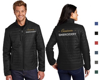 Custom Embroidered Puffy Jacket Full-Zip Port Authority Jacket Monogrammed Team Corporate Uniform Personalized Men's Ladies J850 L850