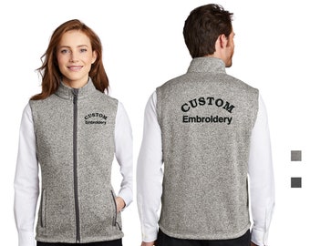 Custom Embroidered Warm Full Zip Sweater Fleece Lined Vest Business Team Corporate Uniform, Personalized Men's Unisex Ladies, Port Authority