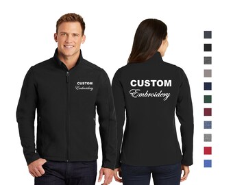 Custom EMBROIDERED Soft Shell Full-Zip Jacket, Business Team Corporate Uniform, Personalized Unisex Men's Youth Ladies Tall, Port Authority