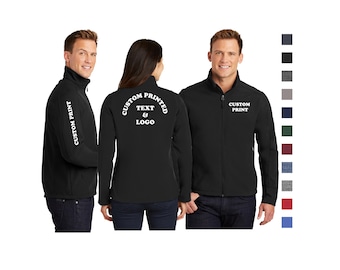 Custom PRINTED Soft Shell Full-Zip Jacket Business Team Corporate Uniform, Personalized Unisex Men's Youth Ladies Tall, Port Authority J317