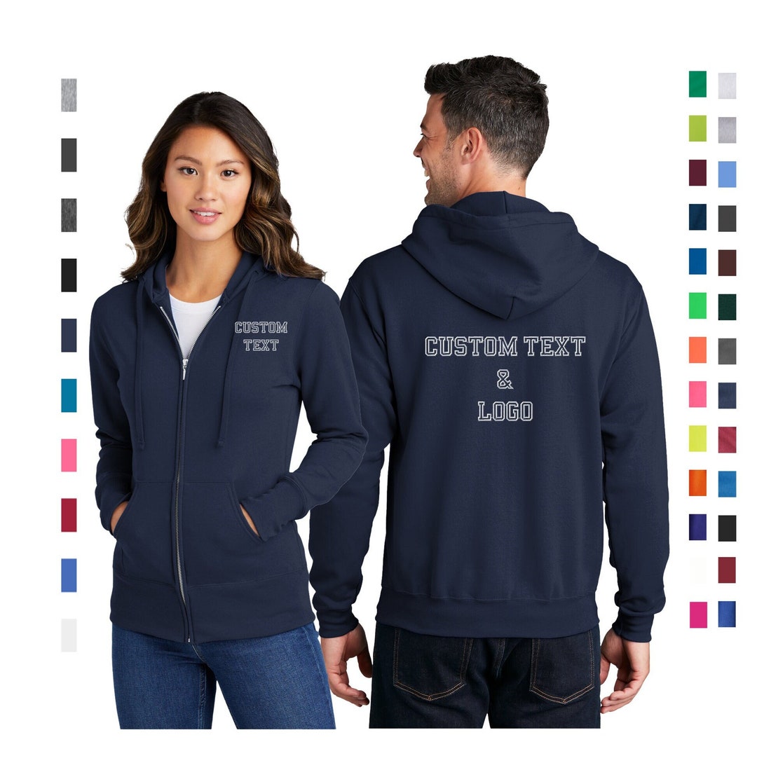 Custom Embroidered Full Zip Hoodie Front Open Unisex Men's Ladies ...
