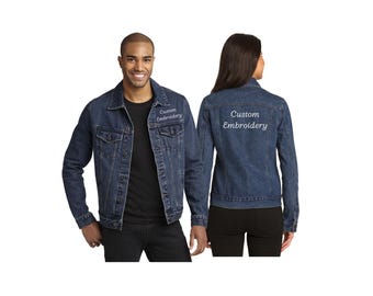 Giacca in denim ricamata personalizzata, vestibilità moderna, logo aziendale, squadra, regalo personalizzato, figura da autorità portuale, lusinghiera, uomo, donna L7620 J7620