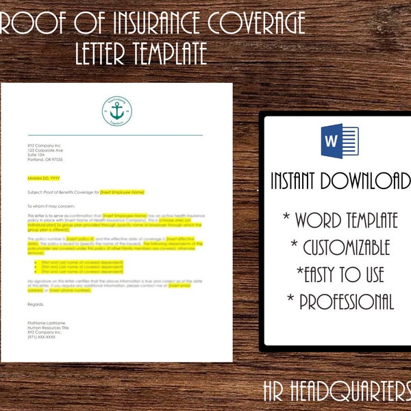 Benefits - Proof of Insurance Coverage Letter (Customizable Template for HR)