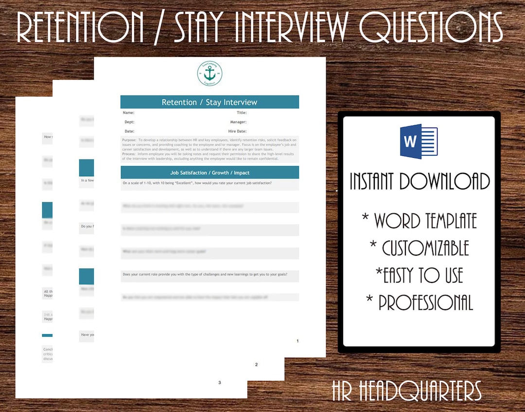 Retention / Stay Interview Template for Managers or HR Customizable Retention / Stay Interview Template for Managers or HR Customizable
