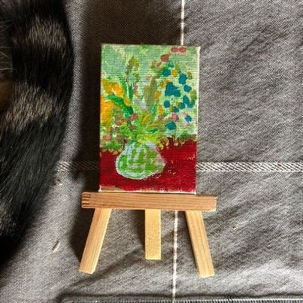 Colorful flowers  — ArtaCat | Mini painted canvas from Judy Latta | Original artwork | Nature art | Neo-expressionism | Free easel included